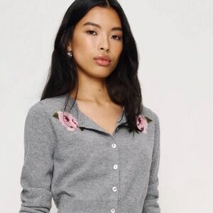 Reformation Gray Sweater with Pink Floral Design current online now for $188 !!!